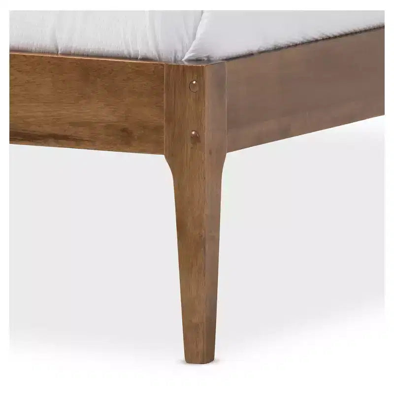 Baxton Studio Queen Bentley Mid-Century Modern Solid Wood Bed Frame Walnut Brown : Rubberwood, No Box Spring Needed