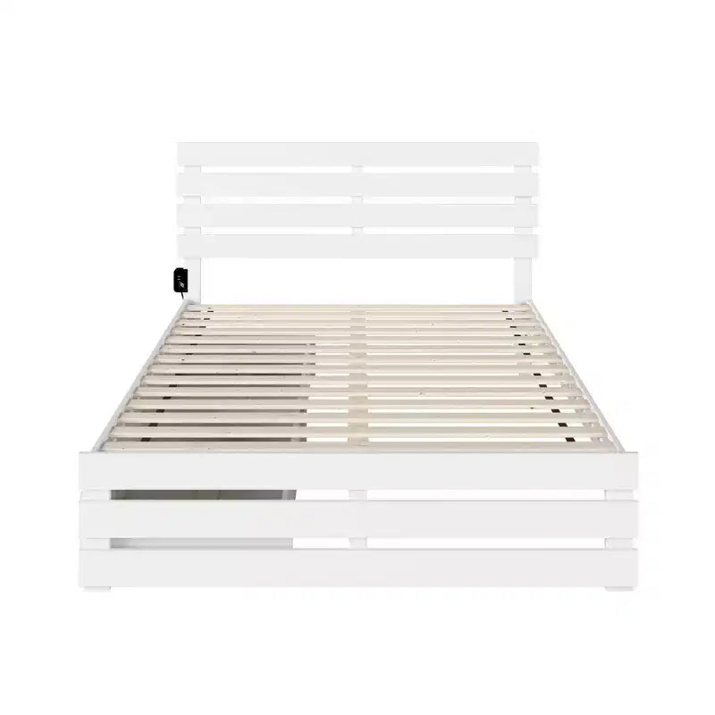 Queen Oxford Bed with Footboard and USB Turbo Charger with 2 XL Drawers White - AFI: Farmhouse Style, Painted Wood, Platform Design