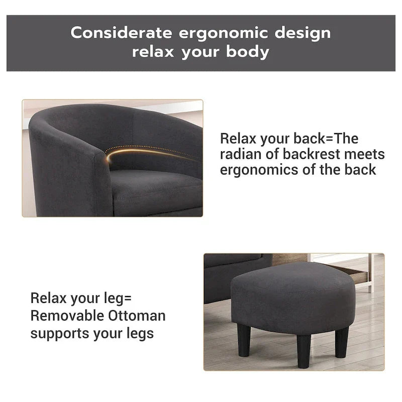Fauteuil crapaud classique avec revêtement en tissu doux en polyester, repose-pieds inclus