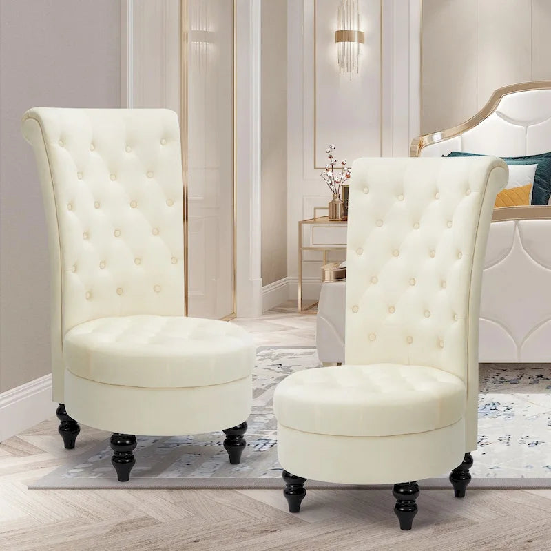 AVAWING Lot de 2 chaises de trône royales rembourrées et pieds en bois d'hévéa