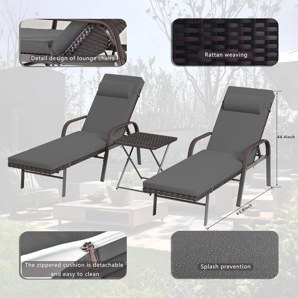 Ensemble de 3 chaises longues d'extérieur Kullavik