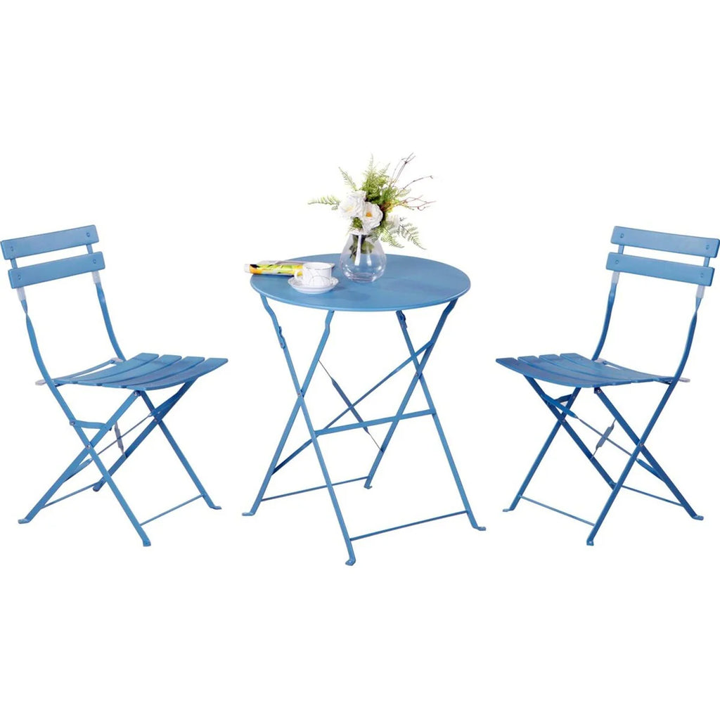 Ensemble bistrot pliant en métal 3 pièces, salon de conversation intérieur/extérieur résistant aux intempéries pour patio, cour, jardin