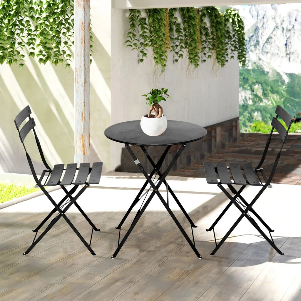 Ensemble bistrot pliant en métal 3 pièces, salon de conversation intérieur/extérieur résistant aux intempéries pour patio, cour, jardin