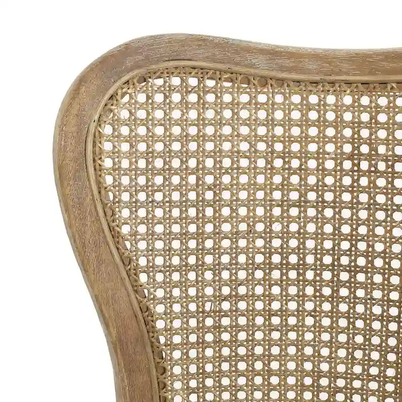 Chaises de salle à manger en bois d'hévéa de style fermier avec dossier en rotin (deux chaises par ensemble).