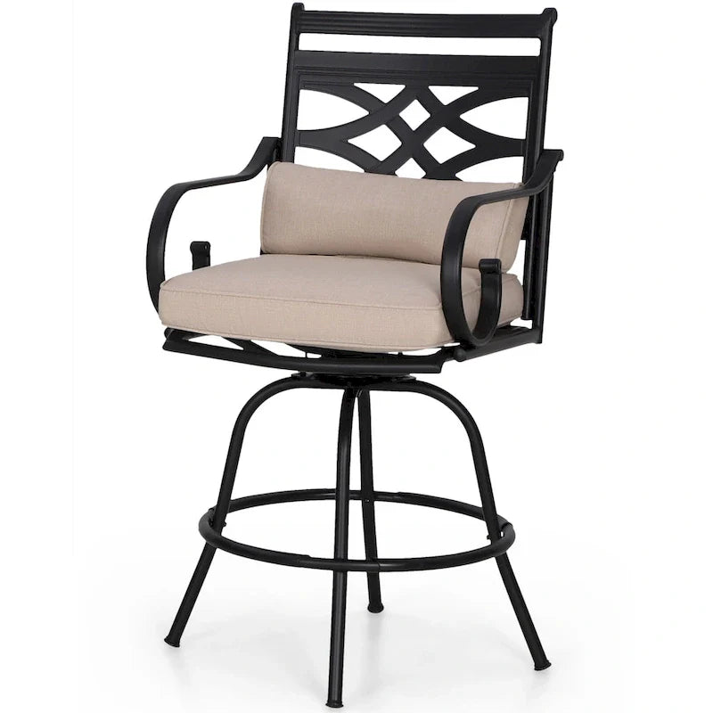 Ensemble de 4 chaises de bar de patio pivotantes en métal avec coussins pour l'extérieur