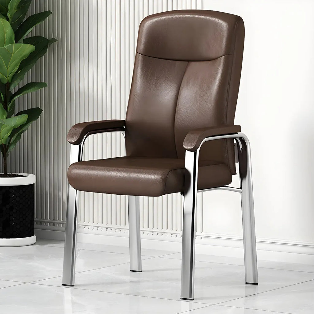 Chaise de bureau HomeyFad moderne en cuir et métal à 4 pieds avec accoudoirs