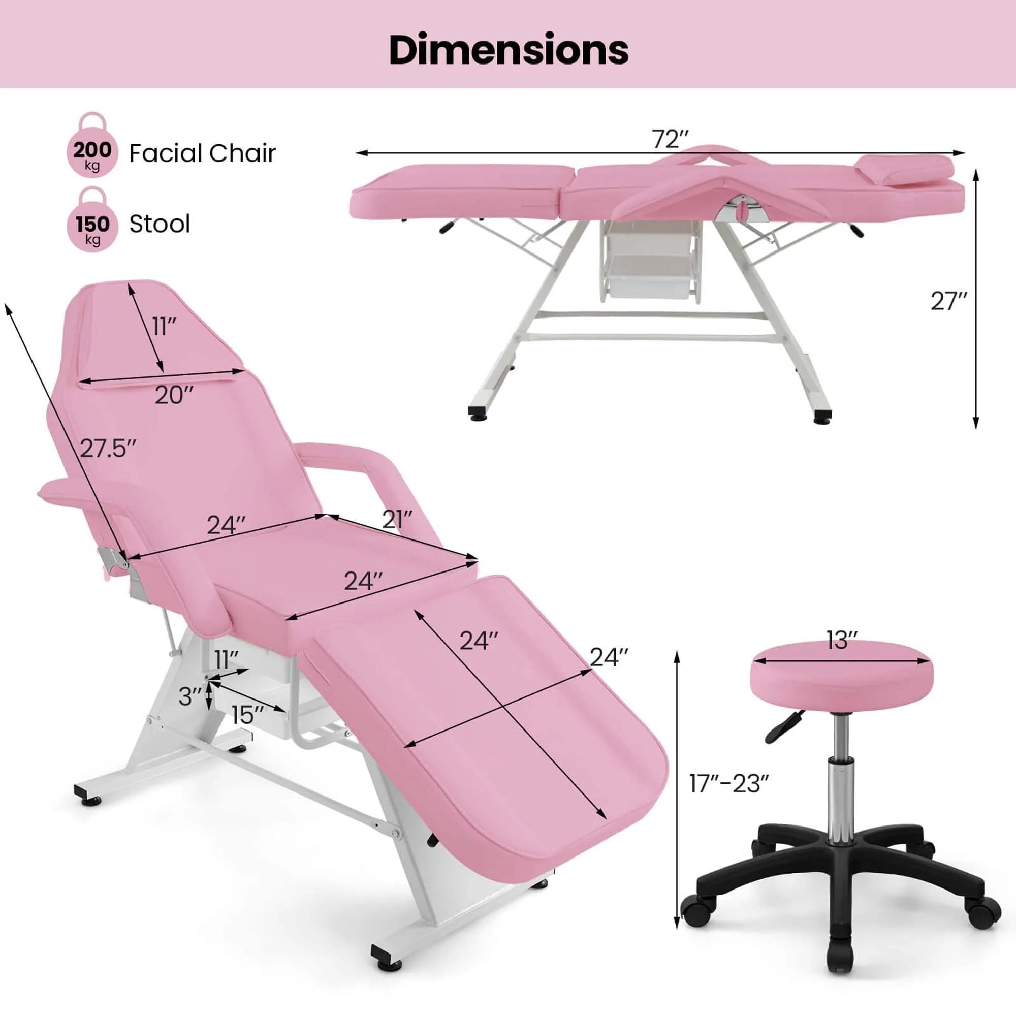 Costway Lit de massage 72" avec tabouret hydraulique et dossier réglable