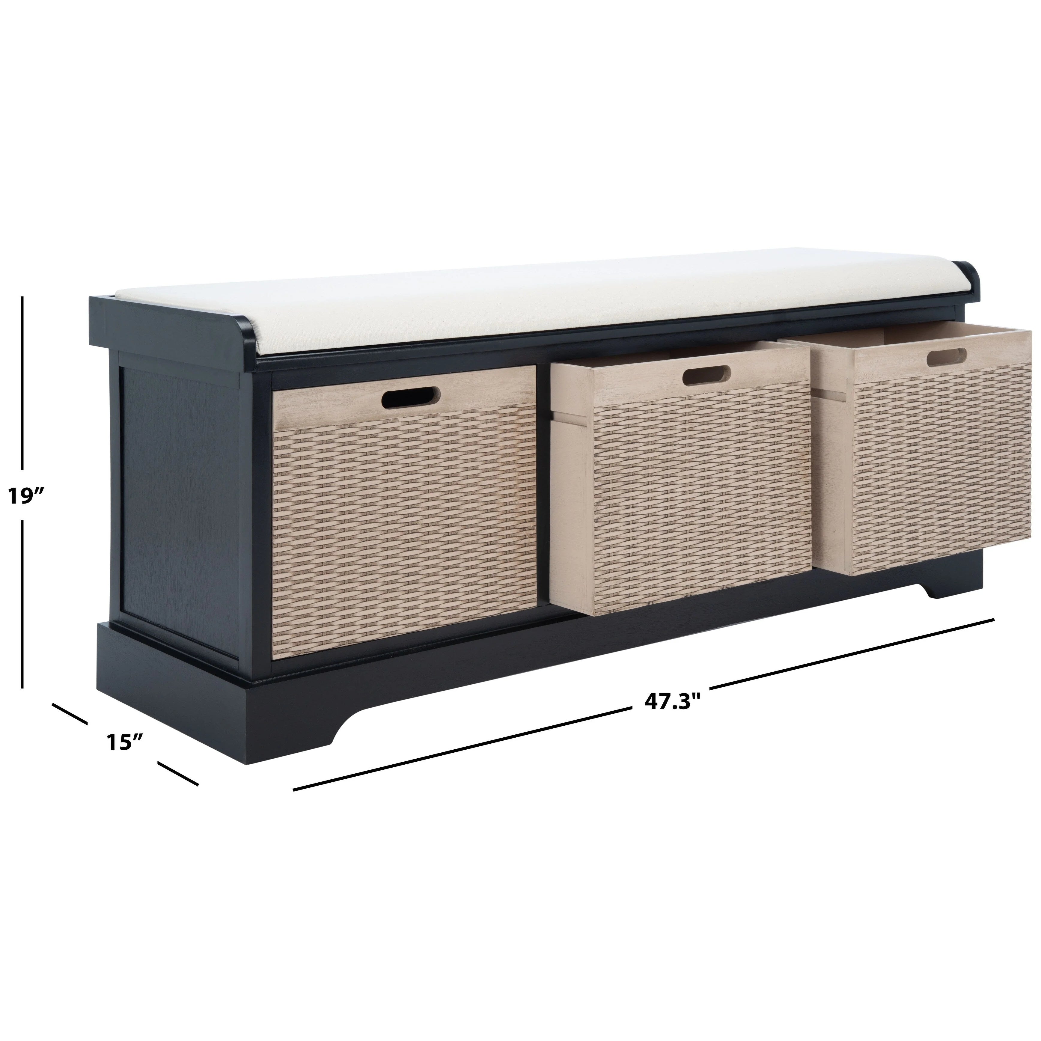 Banc de rangement SAFAVIEH Fiorello 3 tiroirs avec coussin - 47,3 L x 15 P x 19 H - 47Lx15Px19H