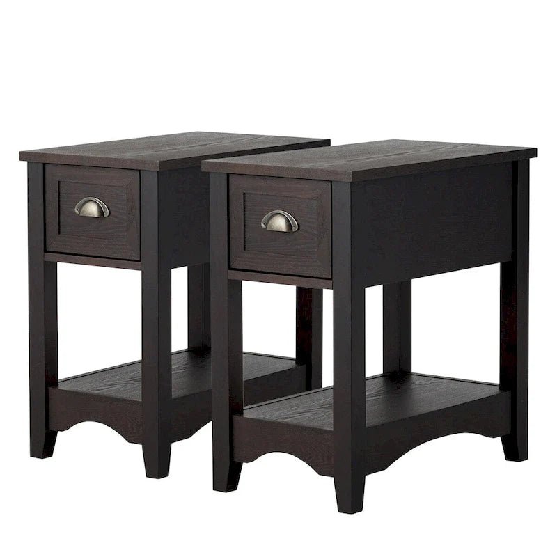 Gymax Lot de 2 Tables d'appoint Contemporaines Compactes avec Tiroir - 13" X 22" X 23" (L x l x H)