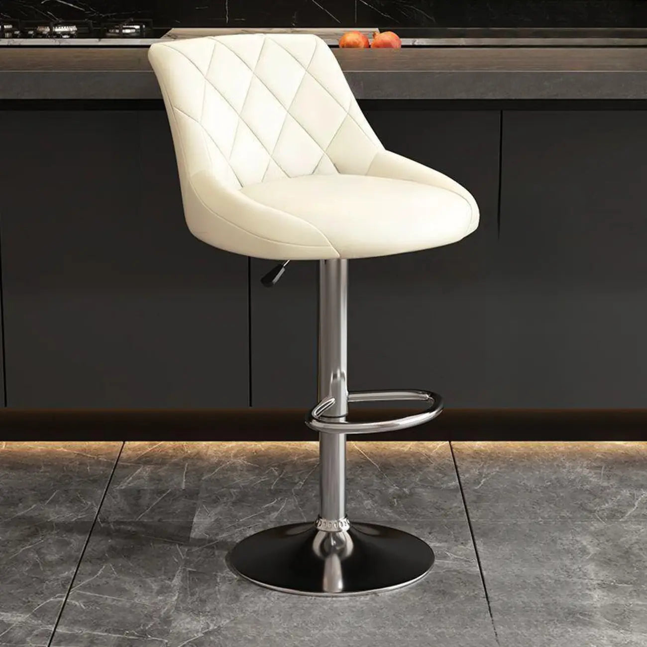 Tabouret de bar pivotant, capitonné en losanges, réglable, cuir PU noir et rouge