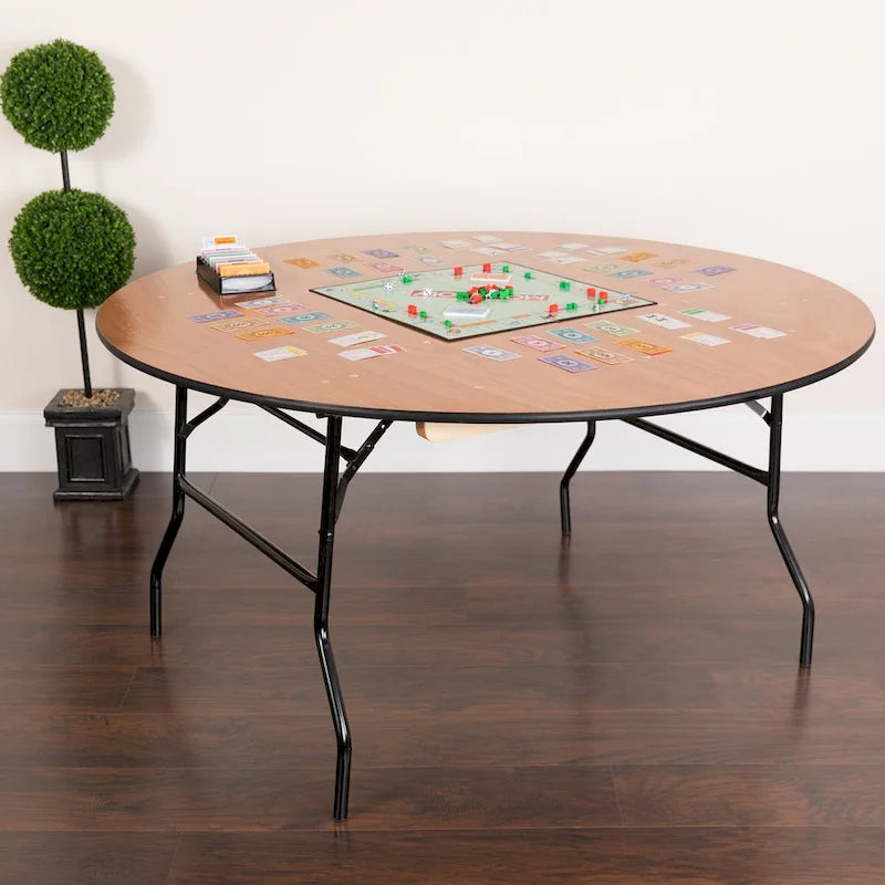 Table de banquet ronde pliante en bois de 60 pouces avec dessus fini