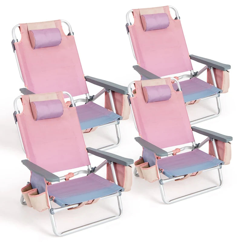 Lot de 4 chaises de plage pliantes de randonnée Costway, 5 positions d'extérieur - Voir détails