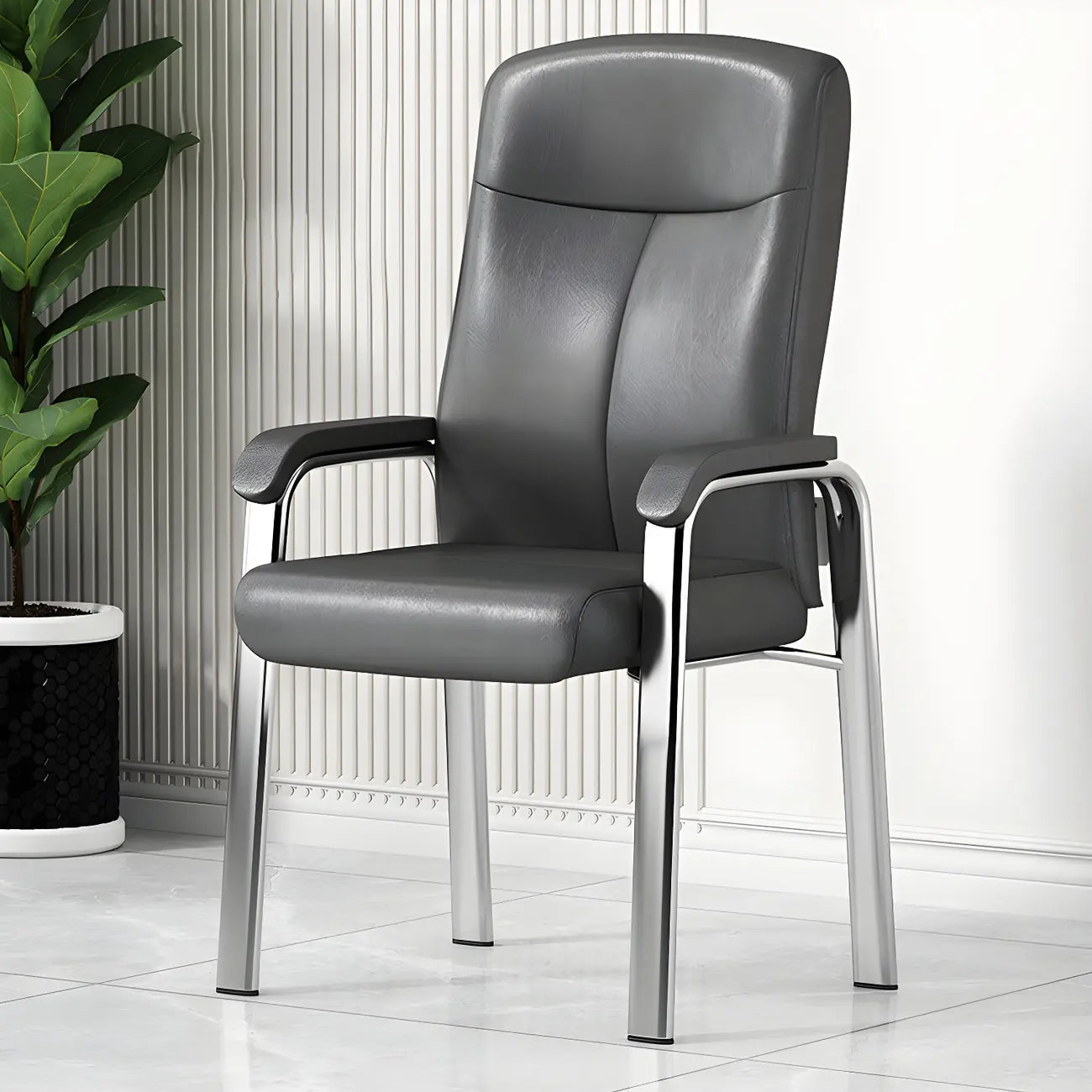 Chaise de bureau HomeyFad moderne en cuir et métal à 4 pieds avec accoudoirs