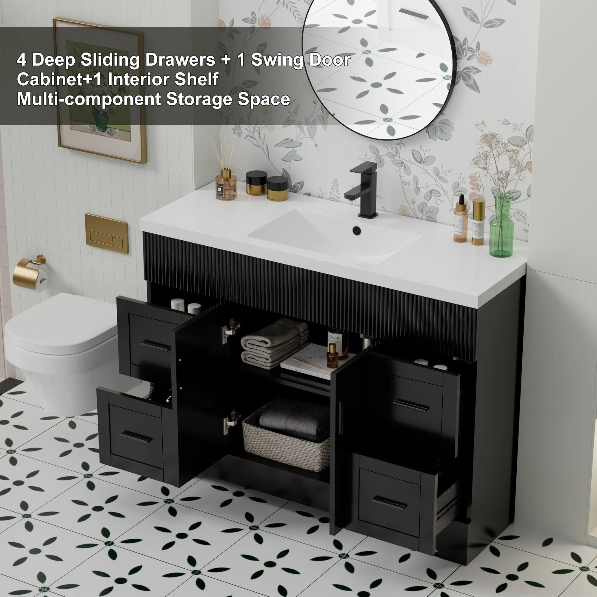 Meuble-lavabo de salle de bain Wavy Line 30/36/48 avec évier et robinet