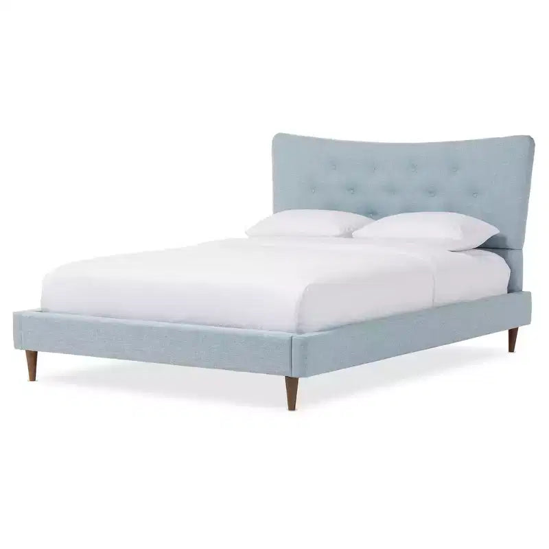Hannah Mid - Century Modern Fabric Platform Bed - Queen - Baxton Studio