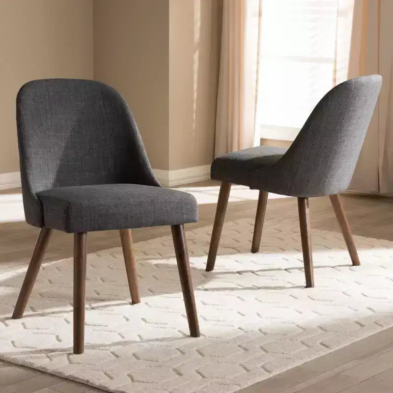 Set of 2 Cody Mid Century Modern Walnut Finished Wood Fabric Upholstered Dining Chair - Baxton Studio