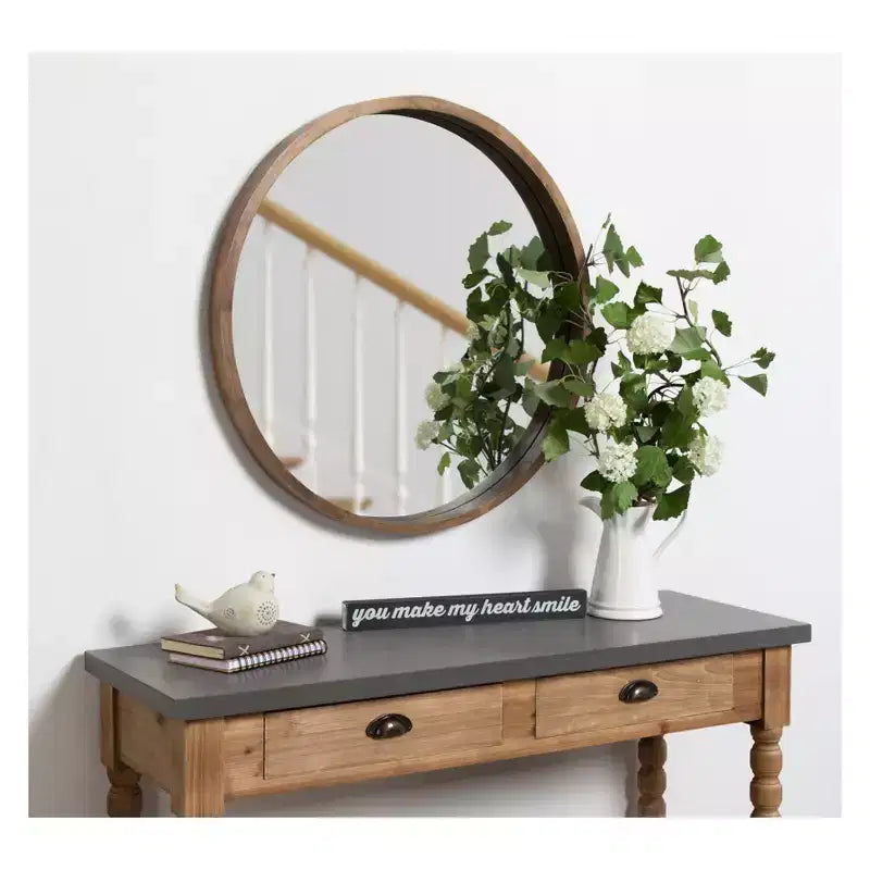 Kate and Laurel Hutton Round Decorative Wood Frame Wall Mirror