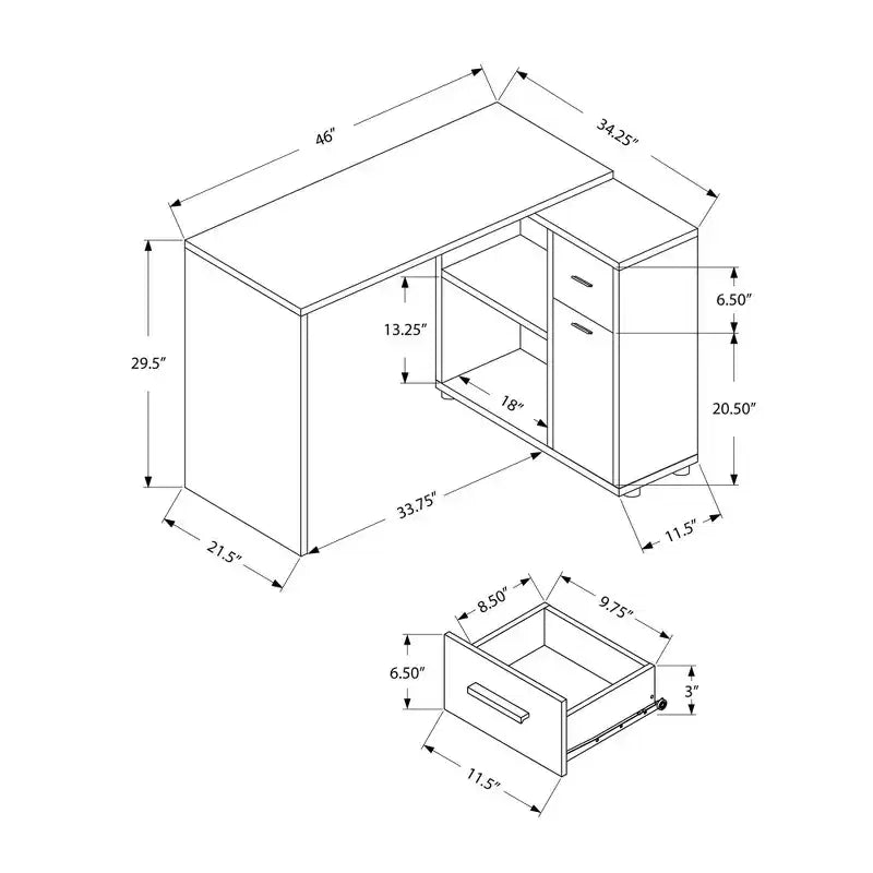 60 Computer Desk with Storage Cabinet - EveryRoom