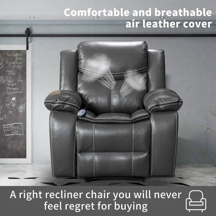 Fauteuil inclinable massant et chauffant en cuir, assise large et durable
