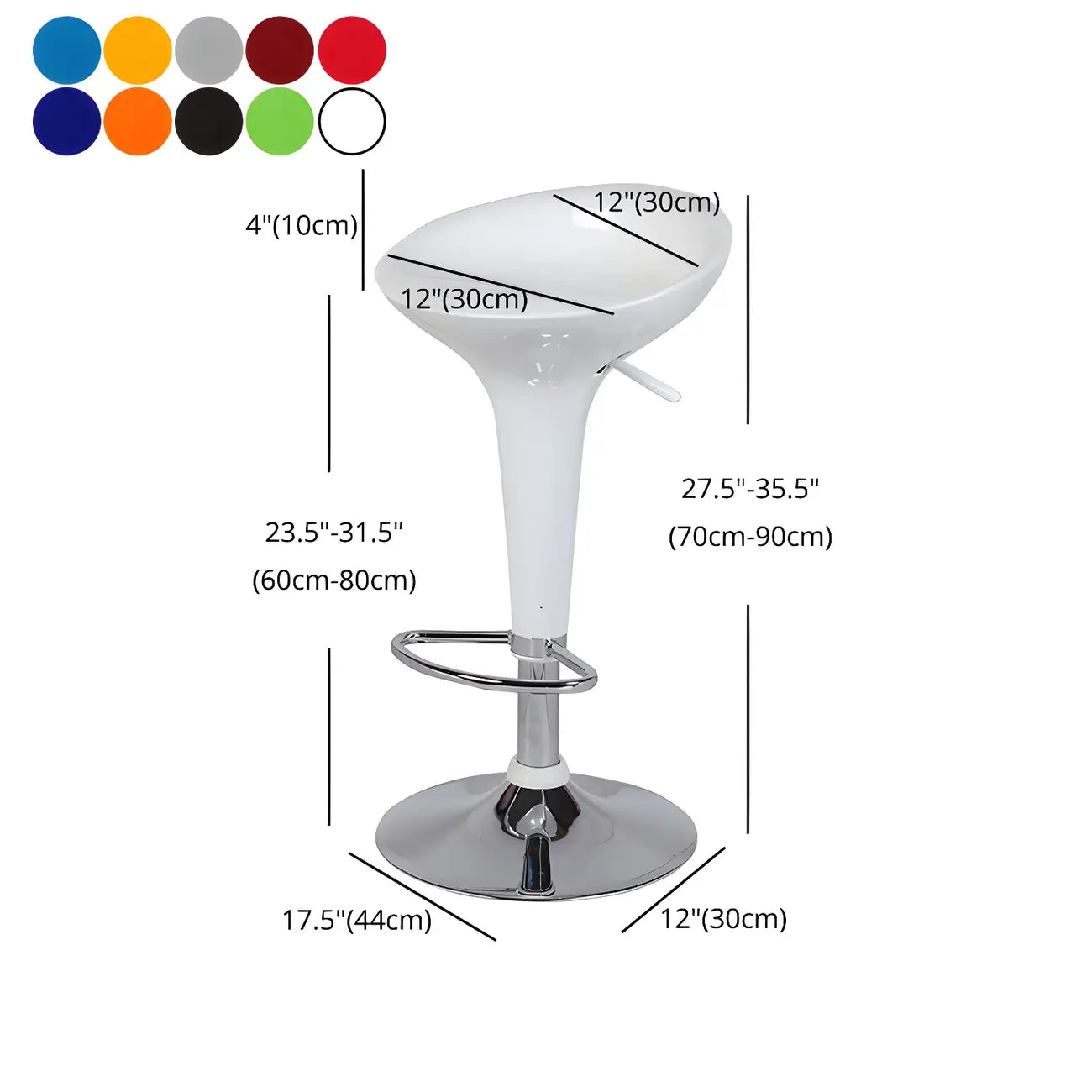 Tabouret de bar pivotant en plastique chromé réglable en hauteur