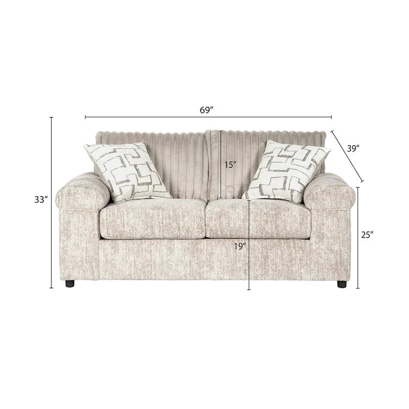 Ensemble canapé, causeuse et fauteuil câlin en velours côtelé à grosses côtes Nason de Roundhill Furniture