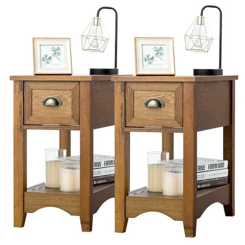 Gymax Lot de 2 Tables d'appoint Contemporaines Compactes avec Tiroir - 13" X 22" X 23" (L x l x H)