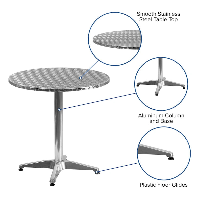 Table d'intérieur/extérieur en aluminium à plateau lisse de 27,5 po avec base