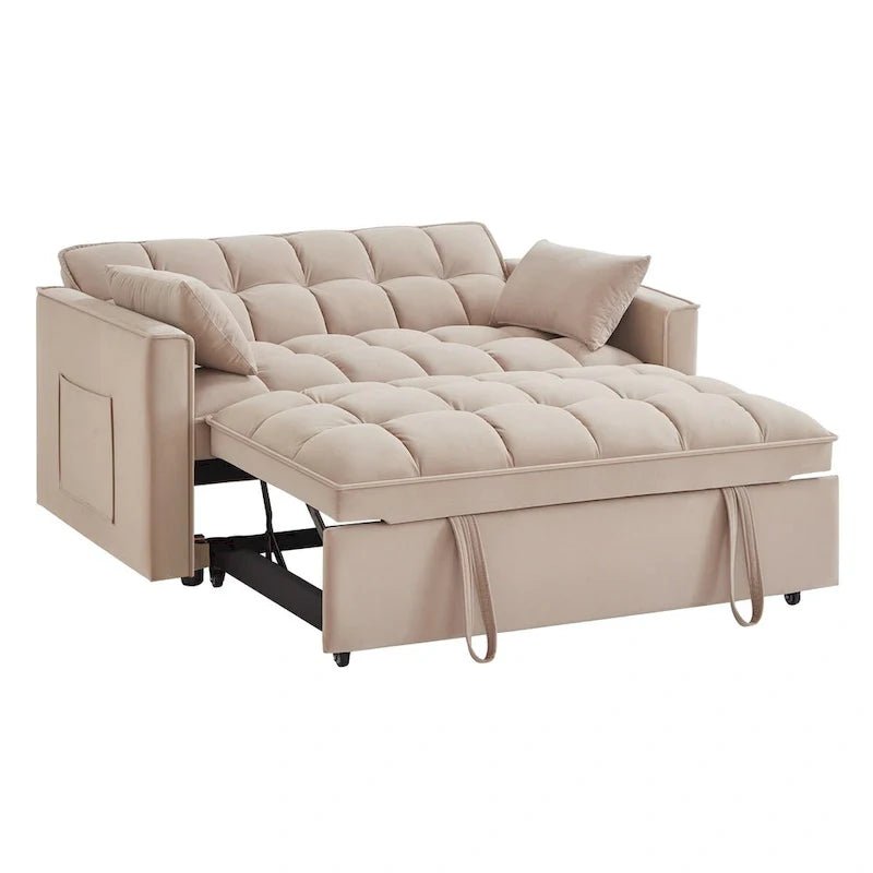 Canapé-lit convertible 4-en-1 – Causeuse en velours – Lit d'appoint avec dossier inclinable, 2 poches latérales