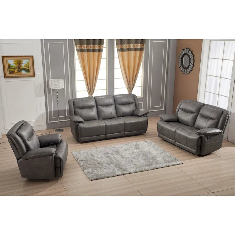 Ensemble de salon inclinable 3 pièces Betsy Furniture en cuir reconstitué : canapé, causeuse et fauteuil à bascule.