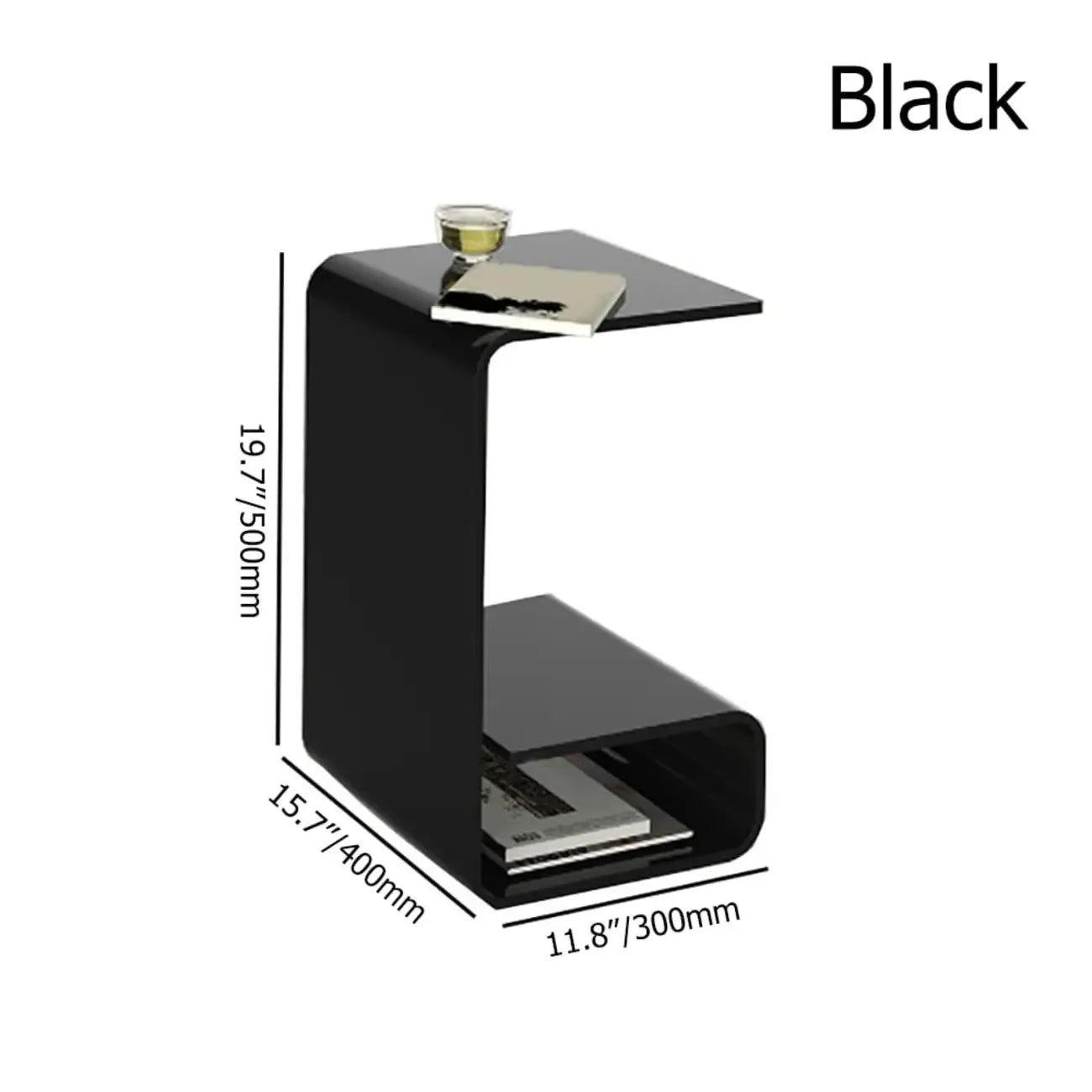 Table d'appoint minimaliste en acrylique en forme de C avec rangement