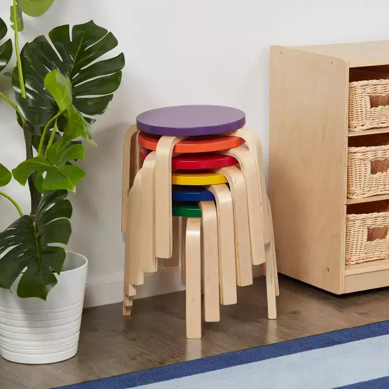 ECR4Kids Bentwood Stackable Stools, 12in Seat Height, Classroom Furniture, 6-Piece