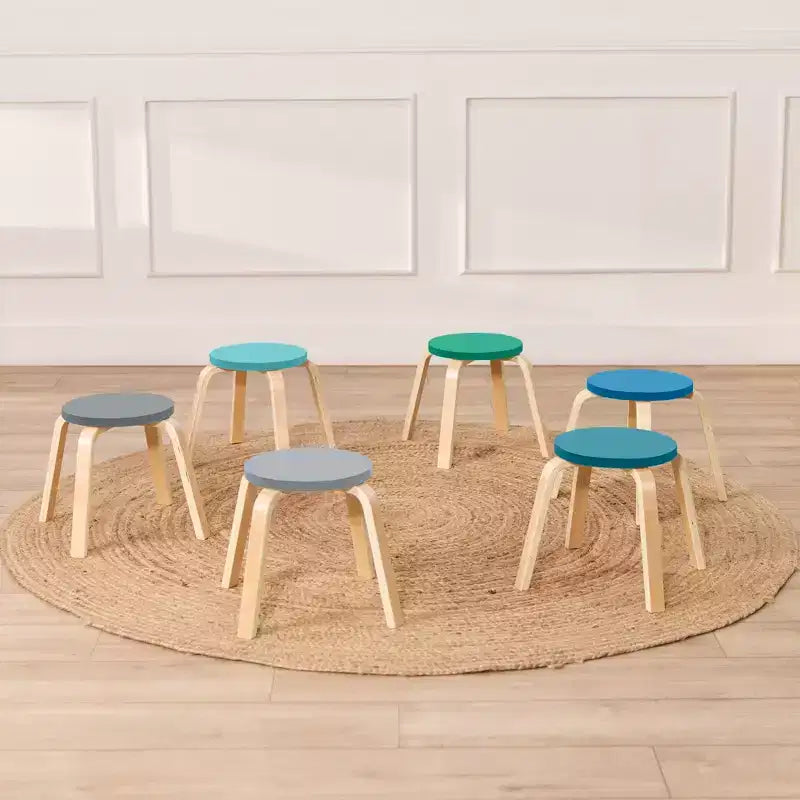ECR4Kids Bentwood Stackable Stools, 12in Seat Height, Classroom Furniture, 6-Piece