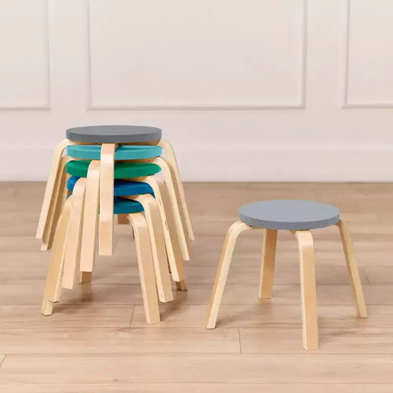 ECR4Kids Bentwood Stackable Stools, 12in Seat Height, Classroom Furniture, 6-Piece