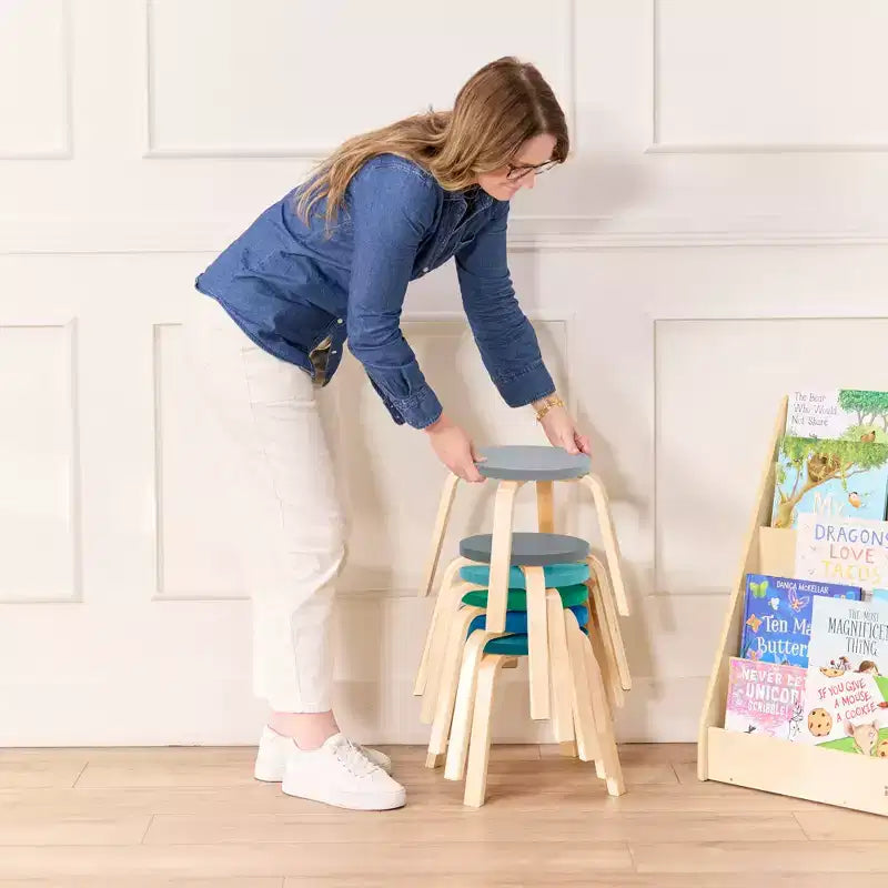 ECR4Kids Bentwood Stackable Stools, 12in Seat Height, Classroom Furniture, 6-Piece