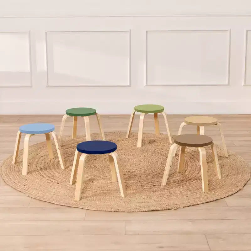 ECR4Kids Bentwood Stackable Stools, 12in Seat Height, Classroom Furniture, 6-Piece