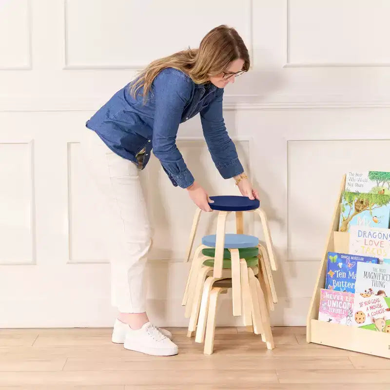 ECR4Kids Bentwood Stackable Stools, 12in Seat Height, Classroom Furniture, 6-Piece