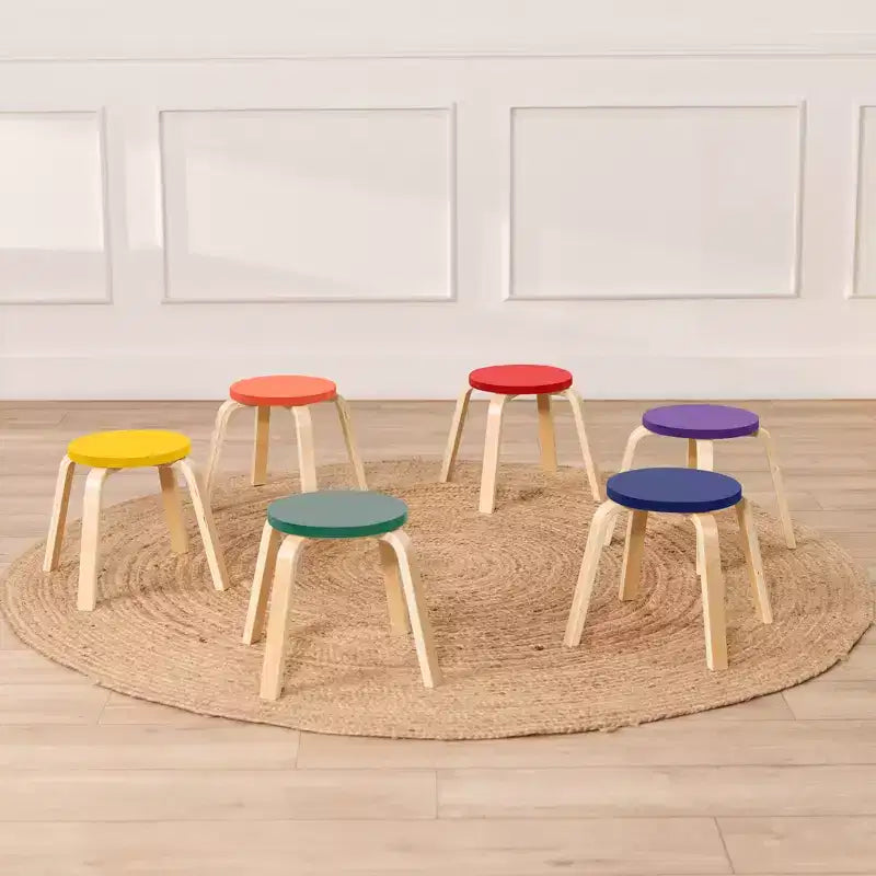 ECR4Kids Bentwood Stackable Stools, 12in Seat Height, Classroom Furniture, 6-Piece