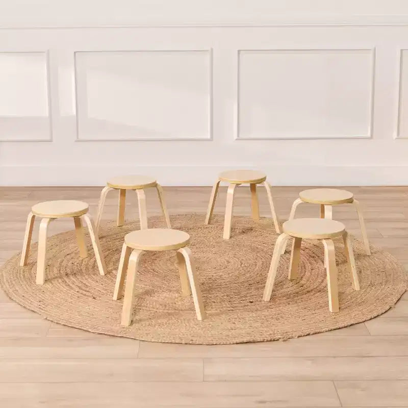 ECR4Kids Bentwood Stackable Stools, 12in Seat Height, Classroom Furniture, 6-Piece