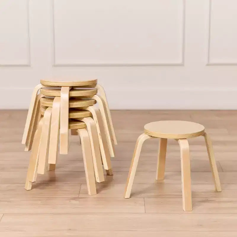ECR4Kids Bentwood Stackable Stools, 12in Seat Height, Classroom Furniture, 6-Piece