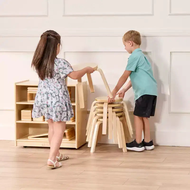 ECR4Kids Bentwood Stackable Stools, 12in Seat Height, Classroom Furniture, 6-Piece