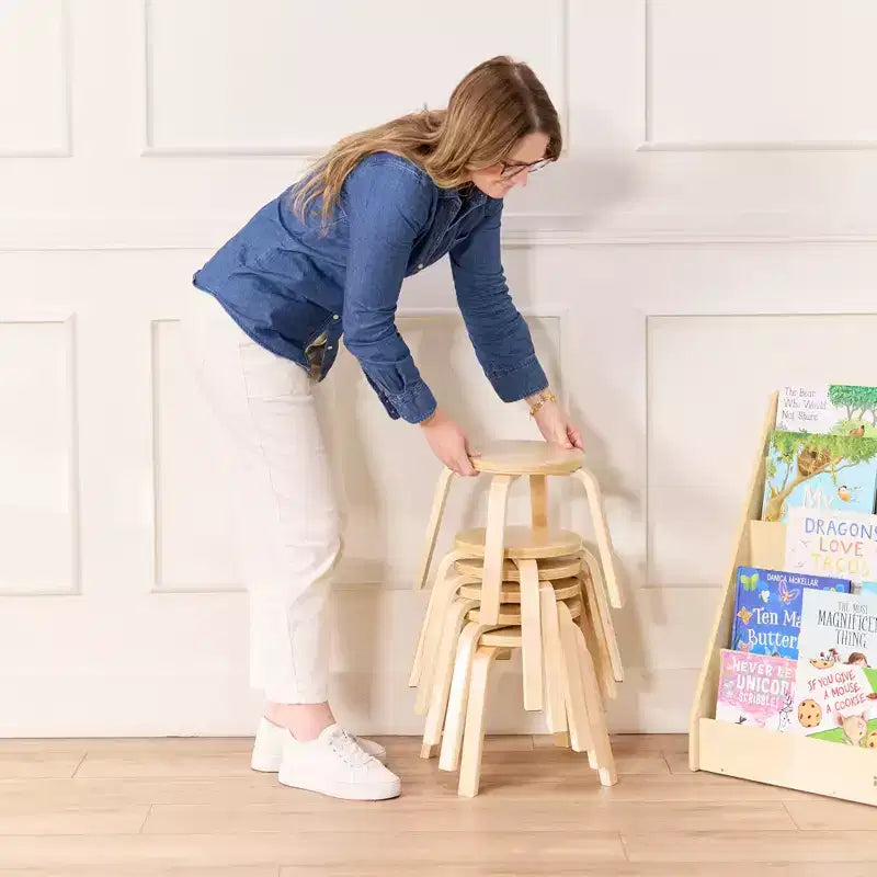 ECR4Kids Bentwood Stackable Stools, 12in Seat Height, Classroom Furniture, 6-Piece