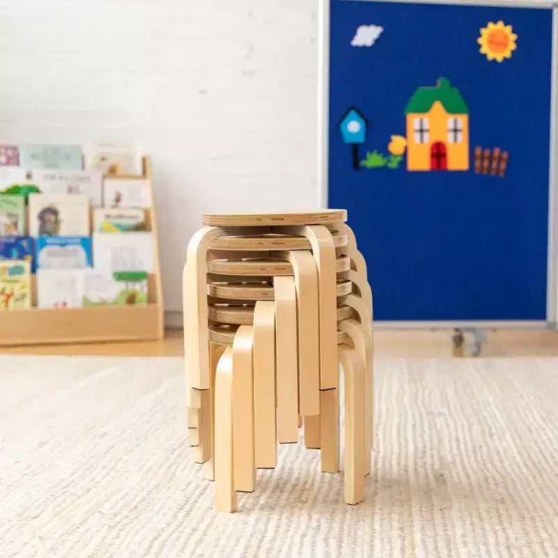 ECR4Kids Bentwood Stackable Stools, 12in Seat Height, Classroom Furniture, 6-Piece