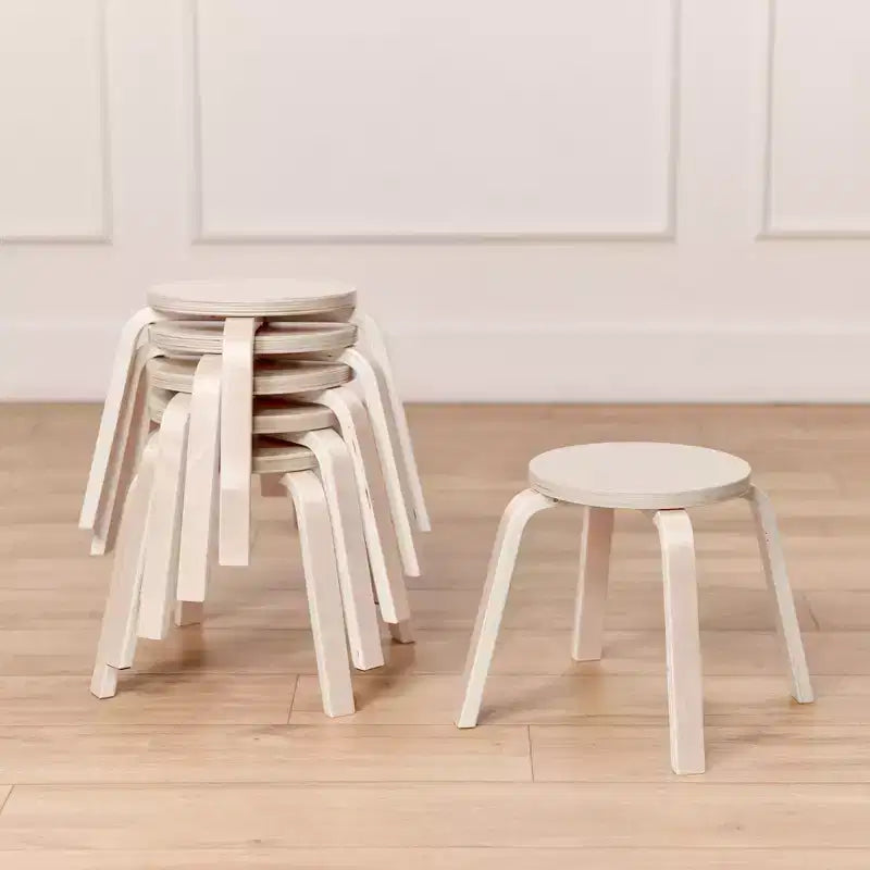 ECR4Kids Bentwood Stackable Stools, 12in Seat Height, Classroom Furniture, 6-Piece