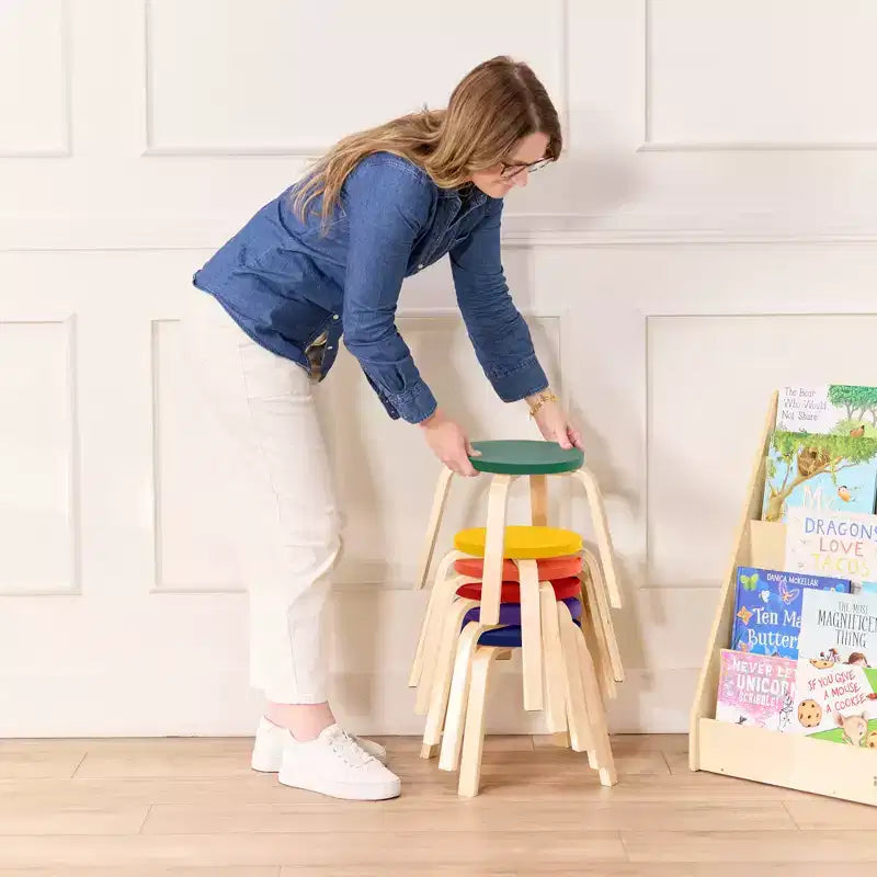 ECR4Kids Bentwood Stackable Stools, 12in Seat Height, Classroom Furniture, 6-Piece