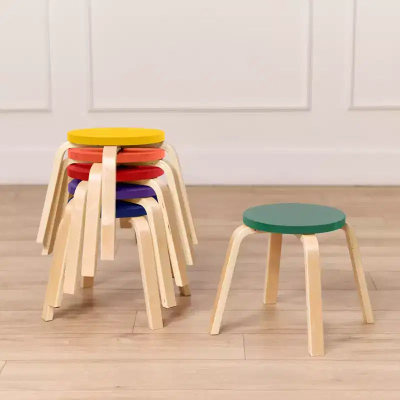 ECR4Kids Bentwood Stackable Stools, 12in Seat Height, Classroom Furniture, 6-Piece