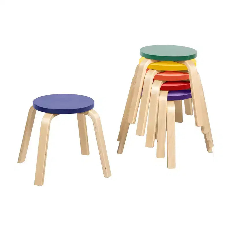 ECR4Kids Bentwood Stackable Stools, 12in Seat Height, Classroom Furniture, 6-Piece