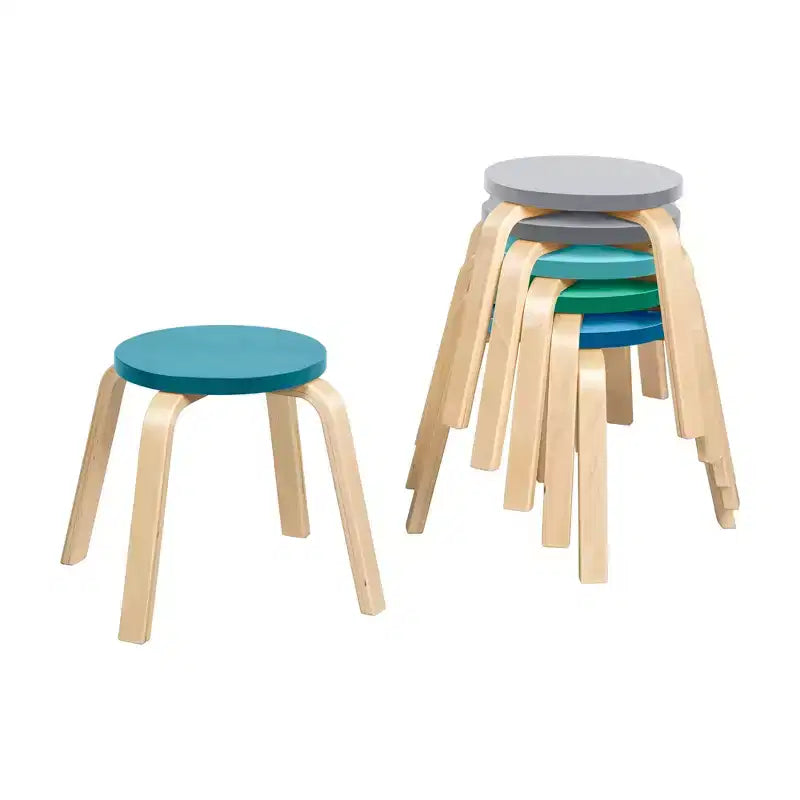 Tabourets empilables en bois cintré ECR4Kids, hauteur d'assise 30,5 cm, mobilier de classe, lot de 6