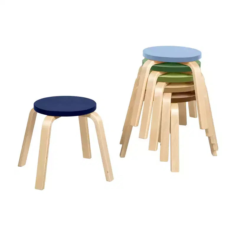 Tabourets empilables en bois cintré ECR4Kids, hauteur d'assise 30,5 cm, mobilier de classe, lot de 6
