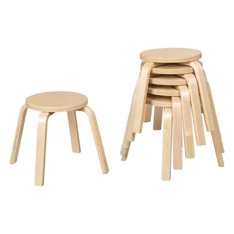 Tabourets empilables en bois cintré ECR4Kids, hauteur d'assise 30,5 cm, mobilier de classe, lot de 6