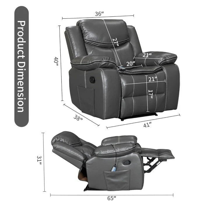 Fauteuil inclinable massant et chauffant en cuir, assise large et durable